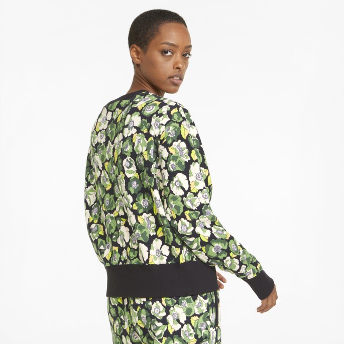 Svartblomst Aop Puma På Tilbud X Liberty Trykt Damegenser Med Rund Hals