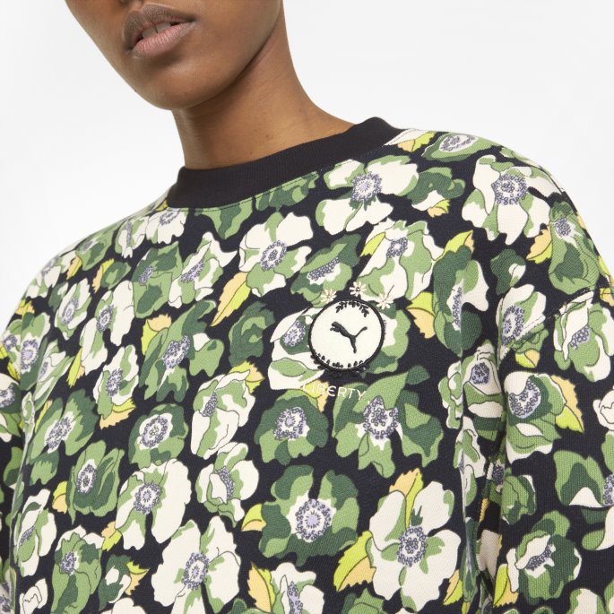 Svartblomst Aop Puma På Tilbud X Liberty Trykt Damegenser Med Rund Hals