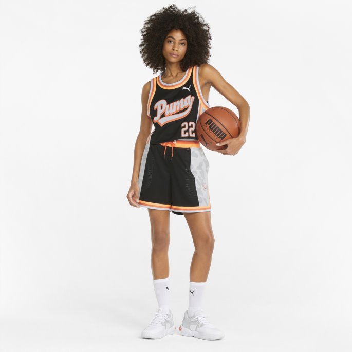 Puma På Tilbud Ballin' Printed Cropped Basketball Jersey For Kvinner Svart