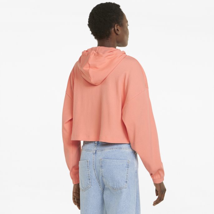Puma På Tilbud Fersken Rosa Klassikere Ribbet Hettegenser For Kvinner