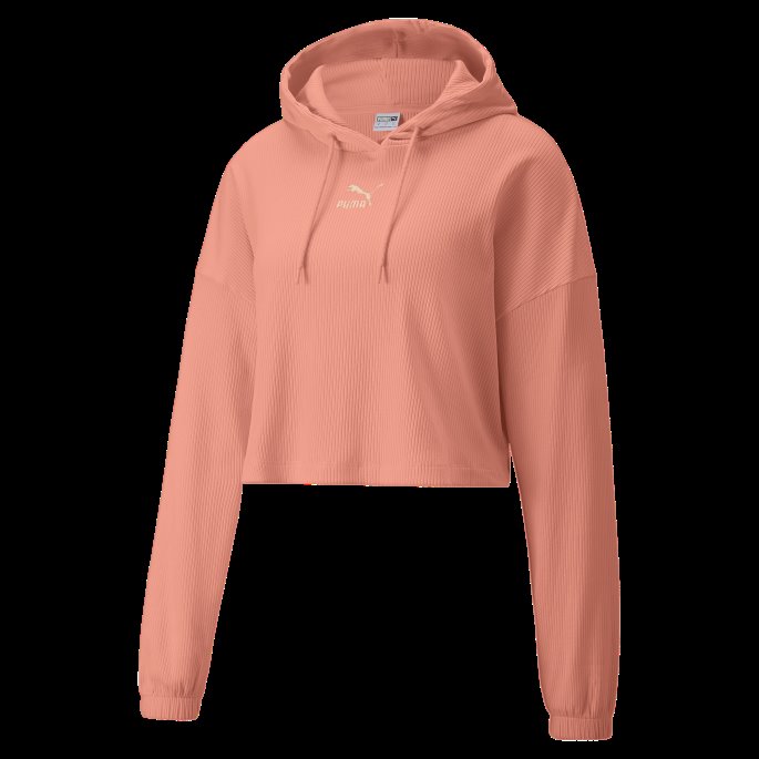 Puma På Tilbud Fersken Rosa Klassikere Ribbet Hettegenser For Kvinner