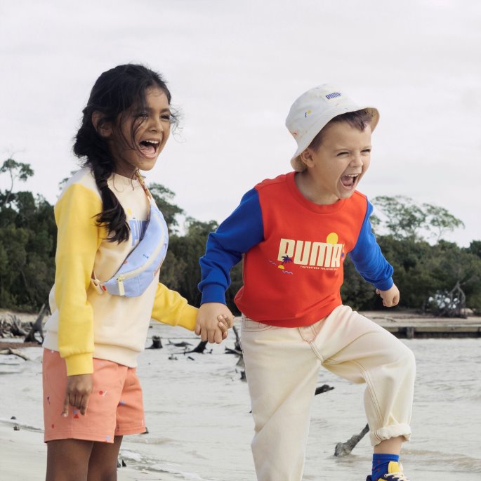 Cherry Tomat Puma På Tilbud X Liten Fargeblokkert Crew Barnegenser