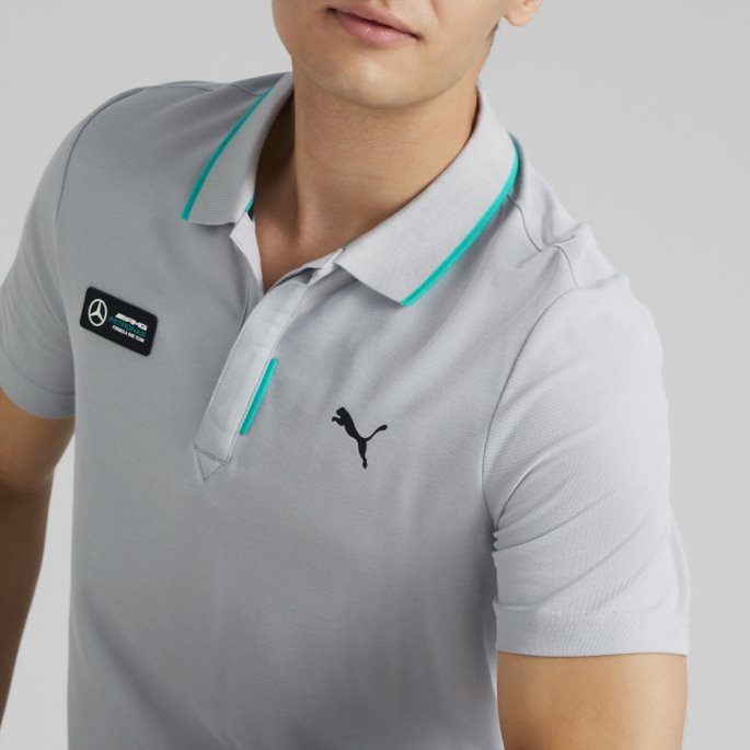 Mercedes-amg Petronas Motorsport Formula One Poloskjorte Menn Puma På Salg Mercedes Team Sølv