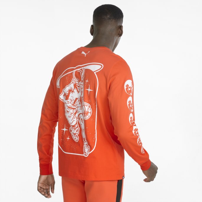 Ikke Herfra Langermet Herre Basketball T-skjorte Rød Blast Puma På Salg