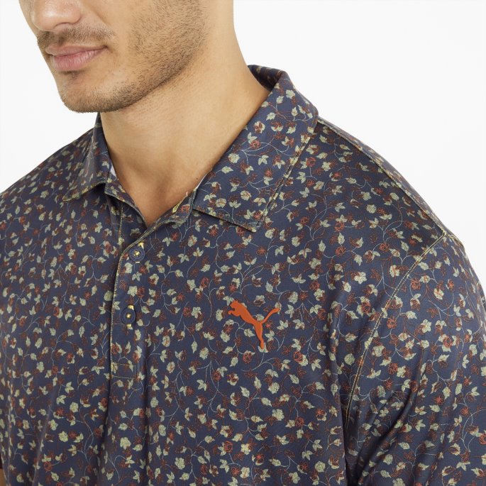 Mattr Fancy Plants Golf Poloskjorte Menn Marineblå Blazer-varm Kastanje Puma På Salg