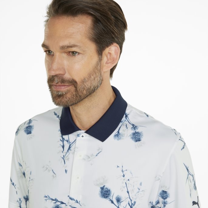Puma På Tilbud Lyse Hvit-marine Blazer Mattr Lowlands Golfpolo Menn