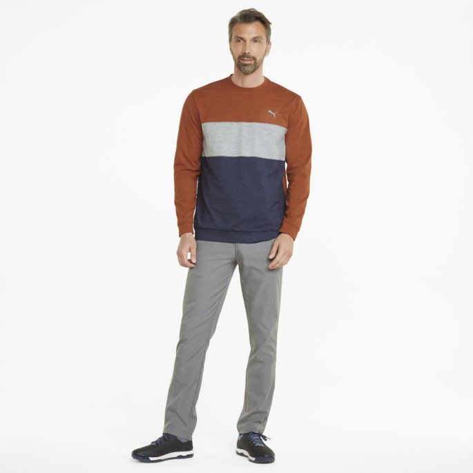 Puma På Tilbud Skyspunnet Fargeblokkert Golfgenser Med Rund Hals, Varm Kastanje-marinblå Blazer