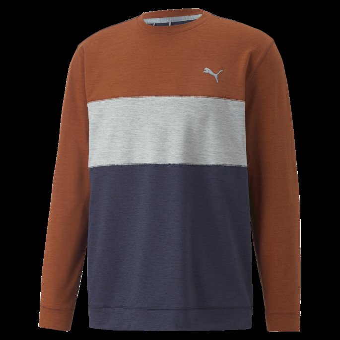Puma På Tilbud Skyspunnet Fargeblokkert Golfgenser Med Rund Hals, Varm Kastanje-marinblå Blazer