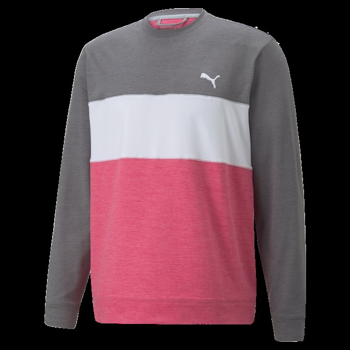 Stille Skygge-solnedgang Rosa Skyspunnet Fargeblokkert Golfgenser Med Rund Hals For Menn Puma På Tilbud