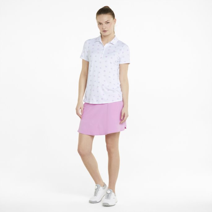 Skyspunnet Hage Golf Polo Skjorte Kvinner Puma På Tilbud Lys Hvit-lilla Pop