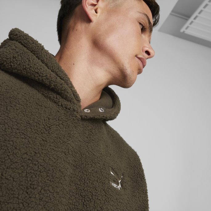 Puma På Tilbud Classics Sherpa Hettegenser For Menn Dyp Oliven