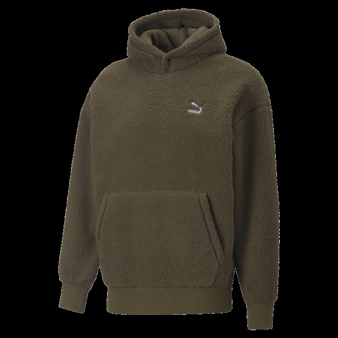 Puma På Tilbud Classics Sherpa Hettegenser For Menn Dyp Oliven