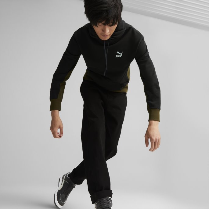 Puma På Tilbud Klassikere Blokk Hettegenser For Menn Svart-dyp Oliven
