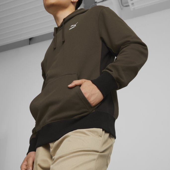 Puma På Salg Dyp Oliven Klassikere Blokk Hettegenser For Menn