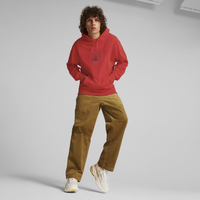 Brent Rød Puma På Salg Downtown Grafisk Hettegenser Menn