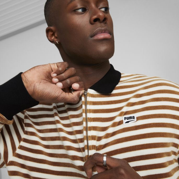 Desert Tan-aop Puma På Salg Downtown Menns Velour Langermet Polo