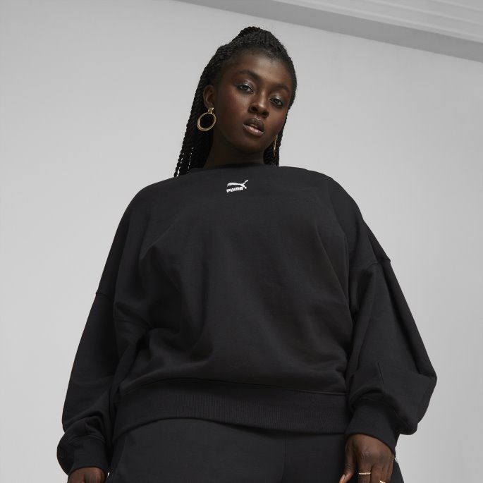 Puma På Tilbud Sorte Klassikere Oversized Sweatshirt Med Rund Hals For Kvinner
