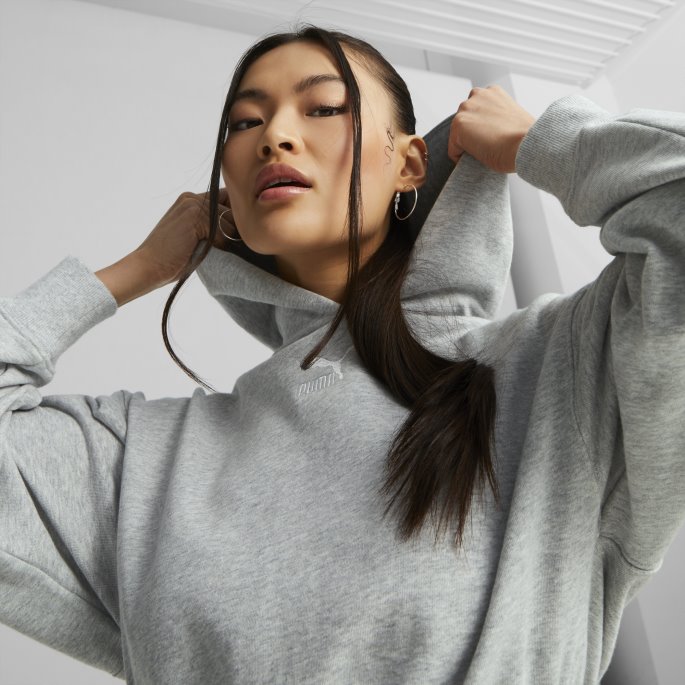 Lys Grå Lyng Klassikere Cropped Dame Hettegenser Puma På Salg