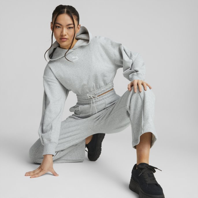 Lys Grå Lyng Klassikere Cropped Dame Hettegenser Puma På Salg