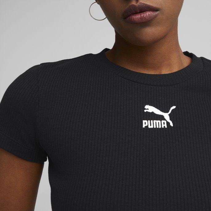 Puma På Tilbud Klassikere Ribbet Slim T-skjorte Dame Svart