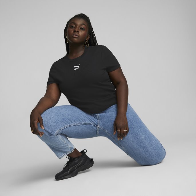 Puma På Tilbud Klassikere Ribbet Slim T-skjorte Dame Svart