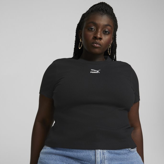 Puma På Tilbud Klassikere Ribbet Slim Dame T-skjorte Svart