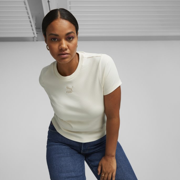 Puma På Tilbud Ingen Farge Klassikere Ribbet Slim T-skjorte Kvinner