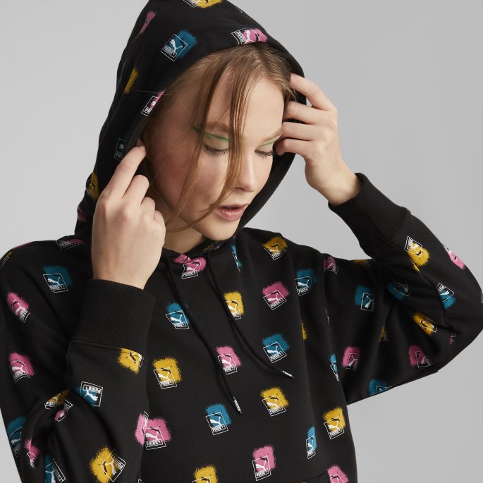 Merke Love Printed Hettegenser Kvinner Puma På Tilbud Svart
