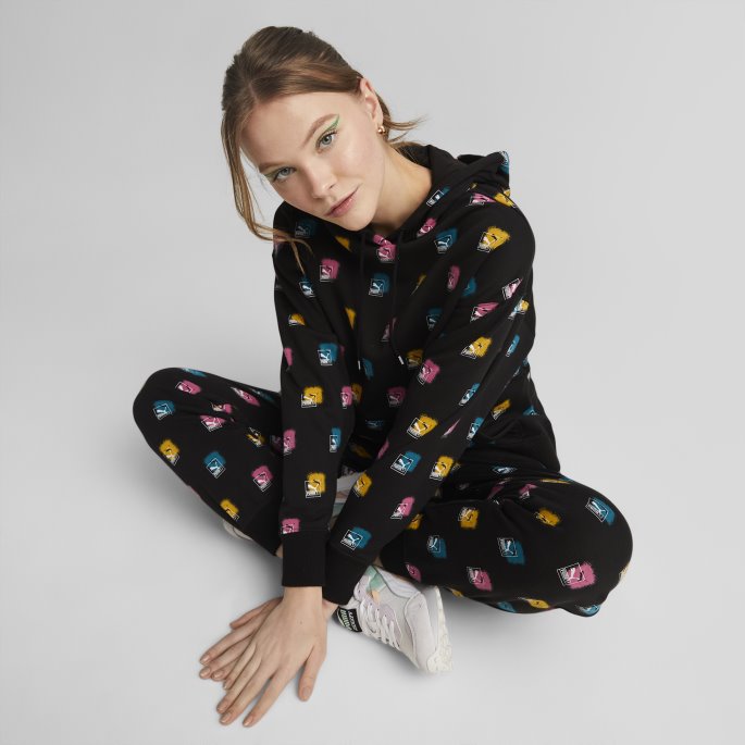 Merke Love Printed Hettegenser Kvinner Puma På Tilbud Svart