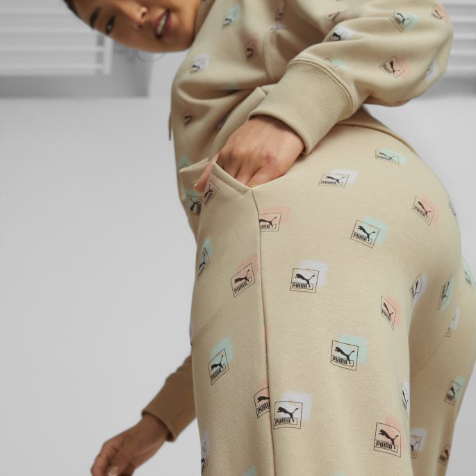 Puma På Tilbud Merke Love Printed Joggebukser Kvinner Lys Sand