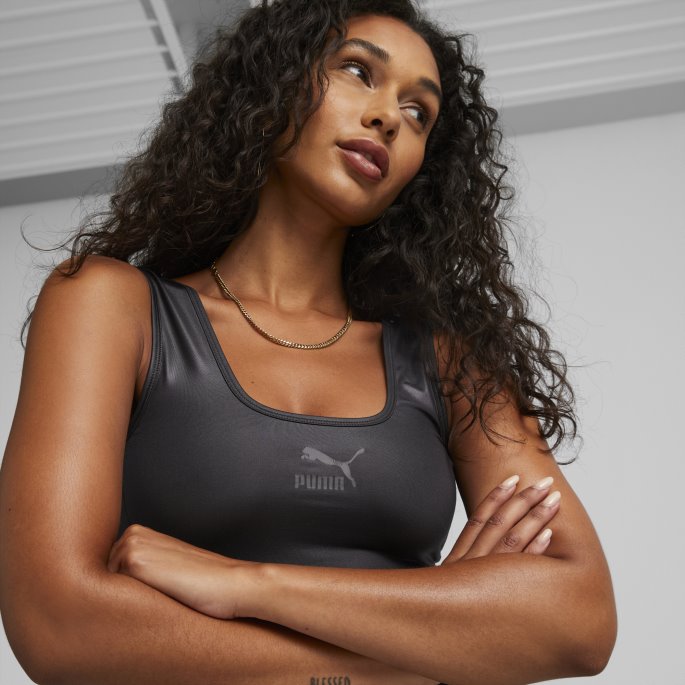 Svart Puma På Salg T7 Skinnende Cropped Topp Kvinner