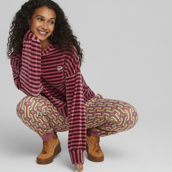 Downtown Velour Sweatshirt Med Rund Hals For Kvinner Puma På Tilbud Støvete Orkidé