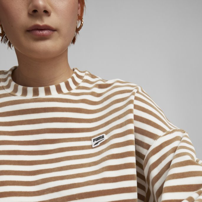 Puma På Tilbud Downtown Velour Damegenser Med Rund Hals Desert Tan