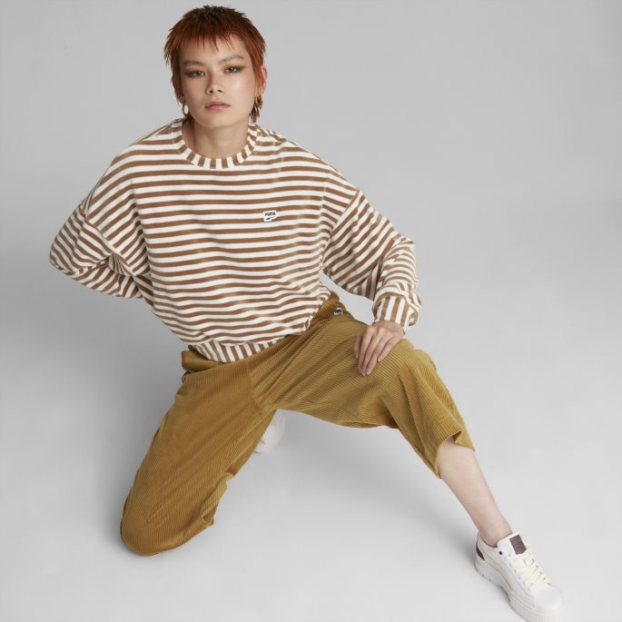 Puma På Tilbud Downtown Velour Damegenser Med Rund Hals Desert Tan