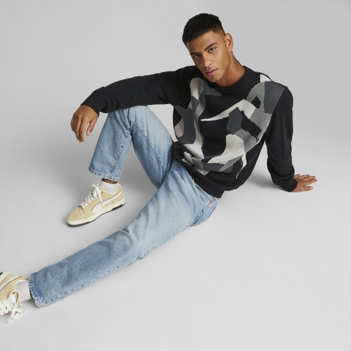 Players' Lounge Strikket Sweatshirt Med Rund Hals For Menn Svart Puma På Salg