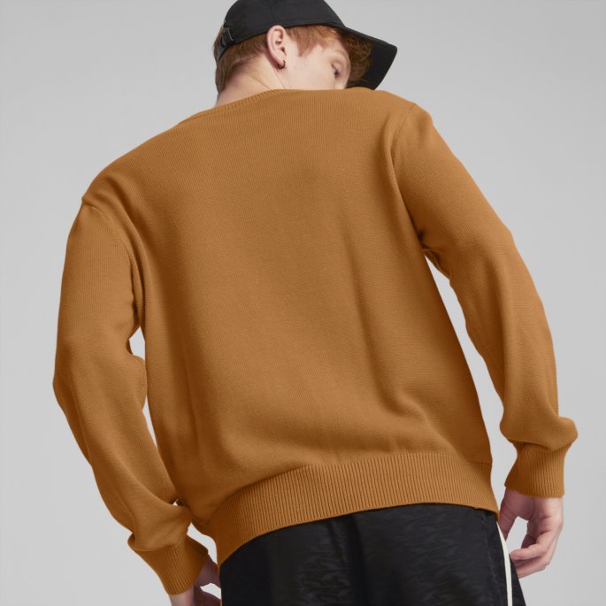 Puma På Salg Players' Lounge Strikket Sweatshirt Med Rund Hals For Menn Oransje Murstein