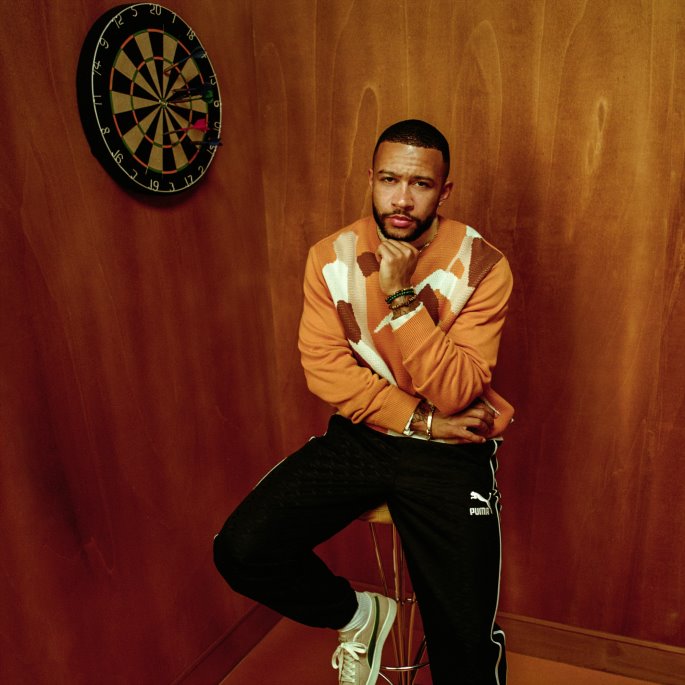 Puma På Salg Players' Lounge Strikket Sweatshirt Med Rund Hals For Menn Oransje Murstein