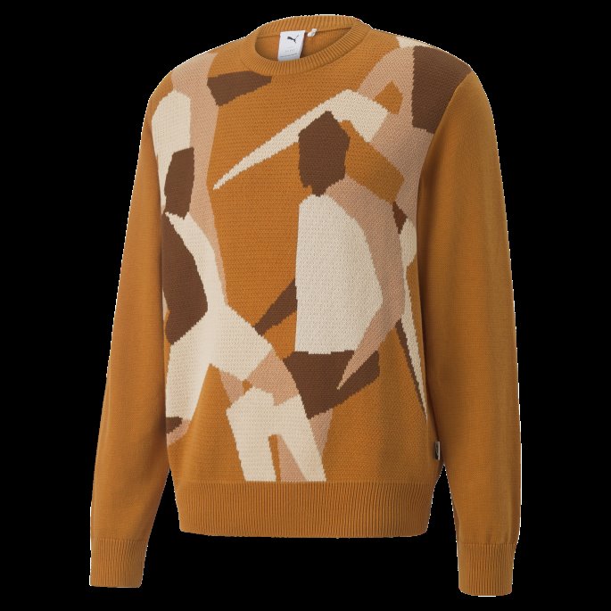 Players' Lounge Strikket Sweatshirt Med Rund Hals For Menn Oransje Murstein Puma På Salg