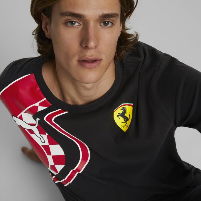Svart Puma På Tilbud Scuderia Ferrari Race Premium Herre-logo-t-skjorte