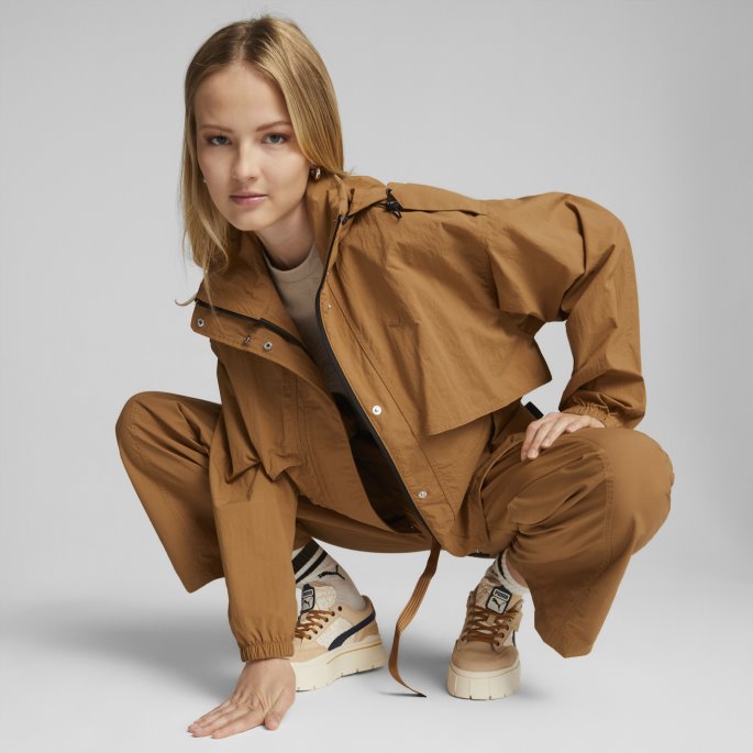 Desert Tan Puma På Salg Innlands Kort Vevd Damejakke