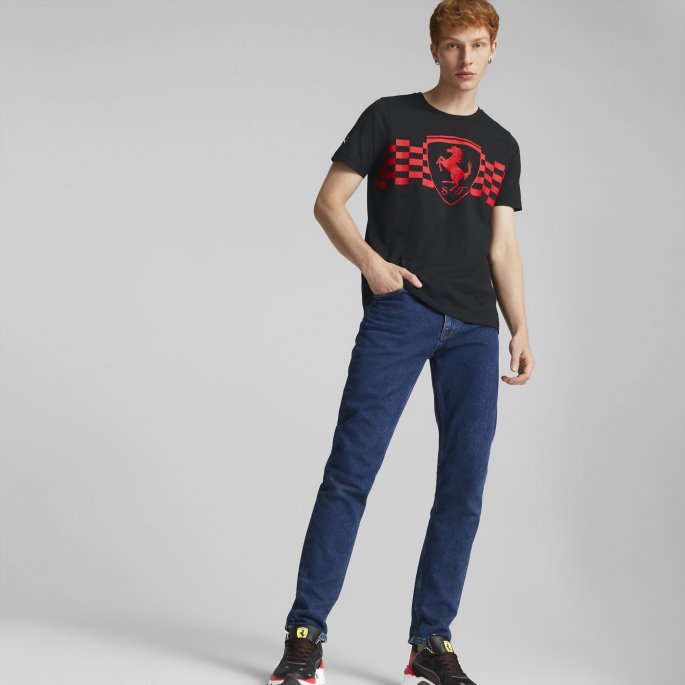 Puma På Tilbud Svart Scuderia Ferrari Race Tonal Shield Tee Menn