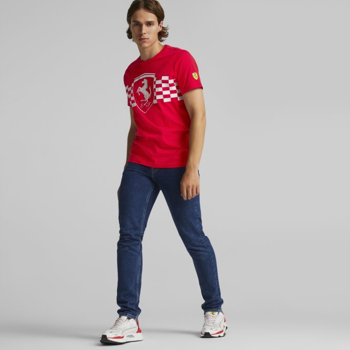 Scuderia Ferrari Race Tonal Shield Tee Menn Rosso Corsa Puma På Salg