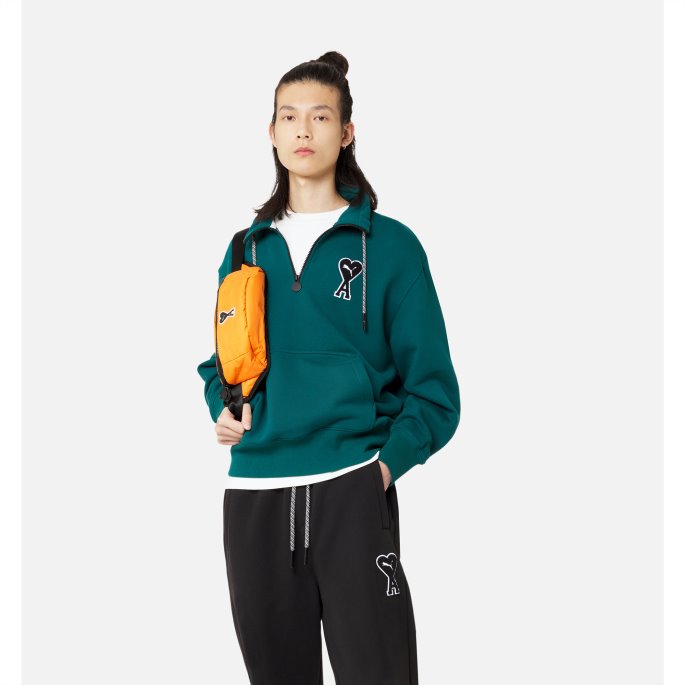 Varsity Green Puma På Tilbud X Ami Sweatshirt Med Halv Glidelås