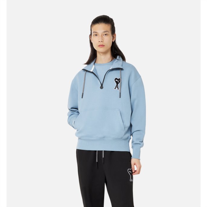 Puma På Tilbud X Ami Falmet Denim Genser Med Halv Glidelås