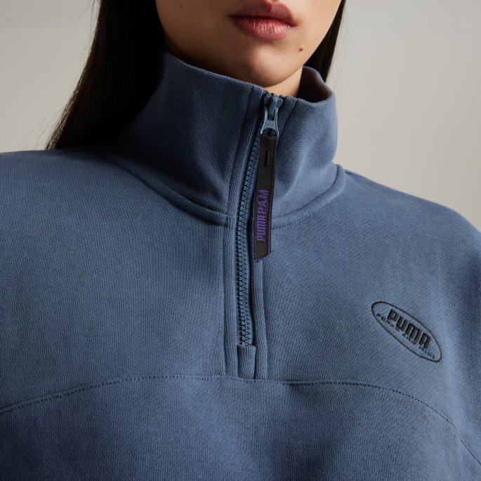 Puma På Tilbud X Fordeler Og Mini Sweatshirt Med Halv Glidelås For Kvinner, Kveldshimmel