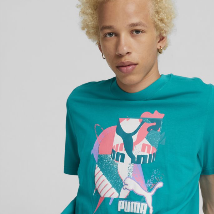 Dyp Aqua Fandom Grafisk Tee Menn Puma På Salg