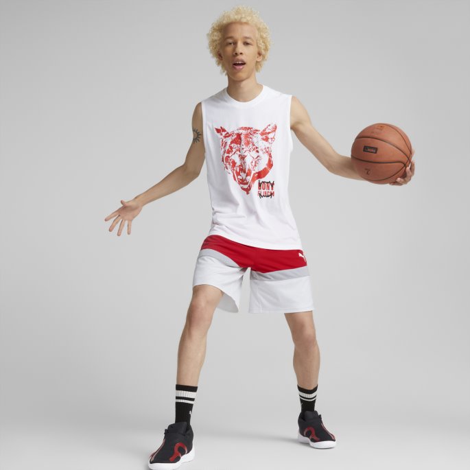 Puma På Tilbud Splash Basketball Shorts For Menn Høyrisiko Rød-havn Tåke