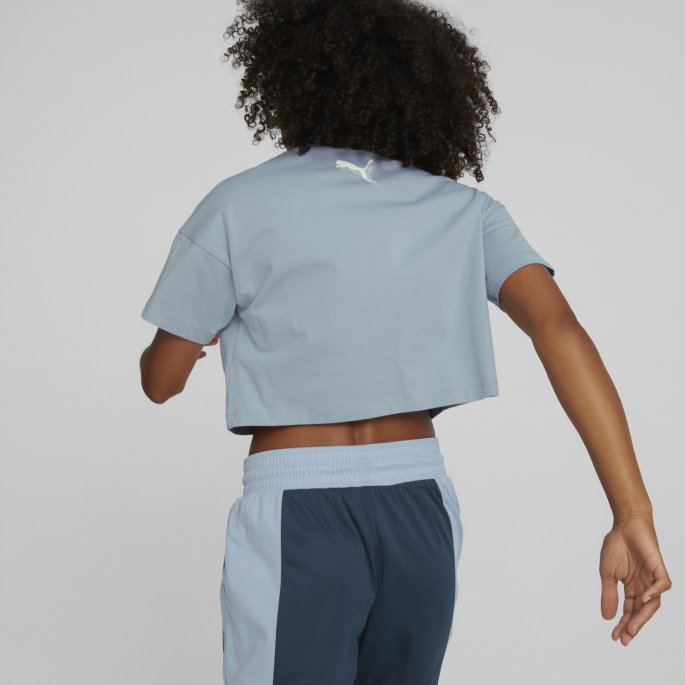 Blue Wash Puma På Tilbud Mod Cropped Basketball Tee Kvinner