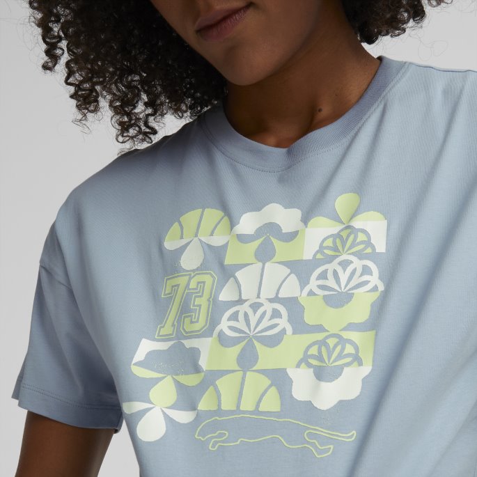 Mod Cropped Kvinners Basketball T-skjorte Puma På Tilbud Blå Vask