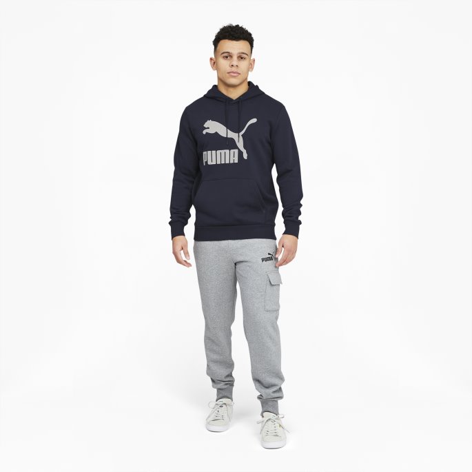 Puma På Tilbud Classics Logo Hettegenser For Menn Parisisk Natt-bre Grå